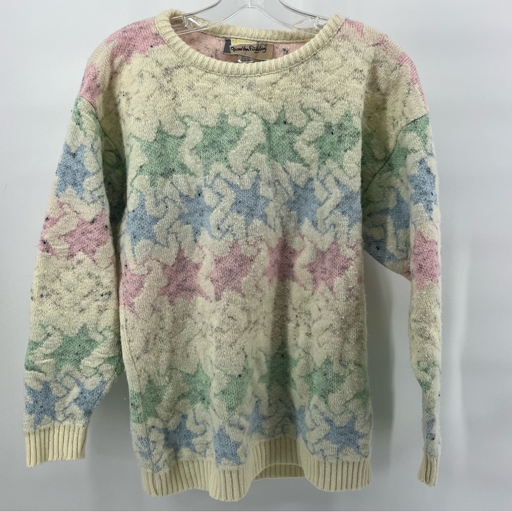 Diane Von Furstenberg Vintage‎ Star Pattern Knit Sweater Pastel Colors
